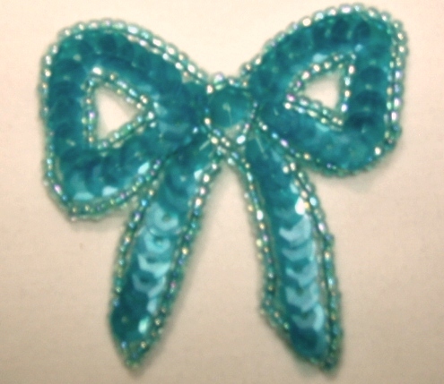 K8140A  Turquoise Bow Sequin Beaded Applique 2"