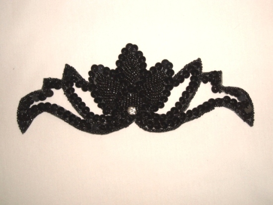 K8143  Black Rhinestone  Beaded Sequin Applique 7.25"
