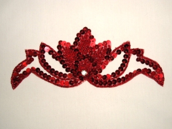 K8143  Red Rhinestone  Beaded Sequin Applique 7.25"