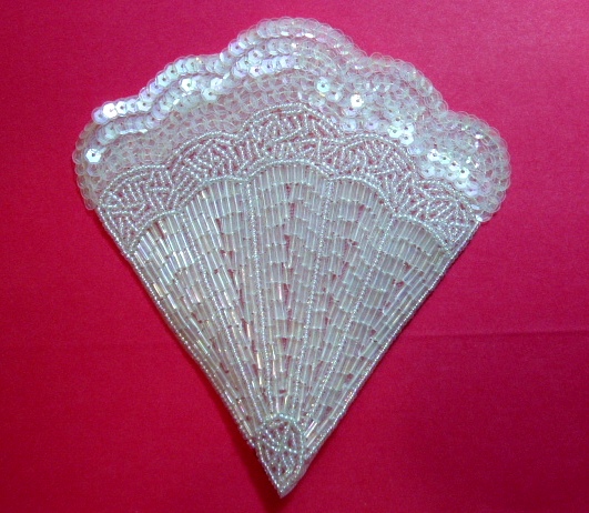 K8246  Crystal  AB Victorian Fan Sequin Beaded Applique 4.75"