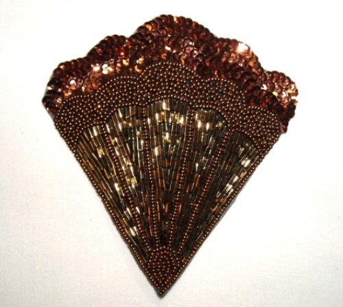 0375 Bronze Fan Epaulet Sequin Beaded Applique