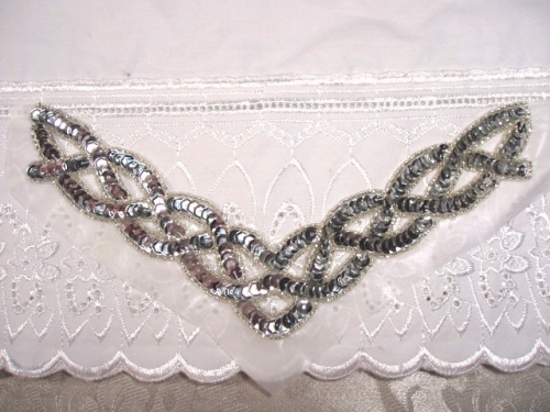 K8248  Silver Braided Collar Sequin Beaded Applique 8.75"