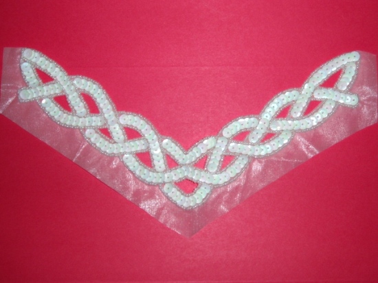 K8248  White AB Braided Collar Sequin Beaded Applique 8.75"