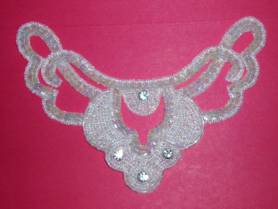 K8250  Crystal AB Rhinestone Collar Beaded Sequin Applique 6.5"