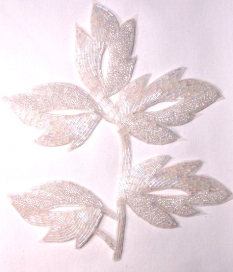 K8253  Crystal AB Leaf  Vine Beaded Applique 7"