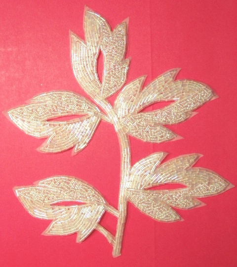 K8253  Crystal AB Leaf  Vine Beaded Applique 7"