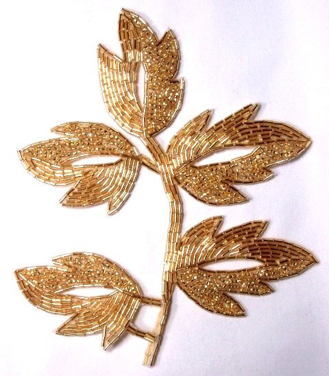 K8253  Gold Leaf  Vine Beaded Applique 7"