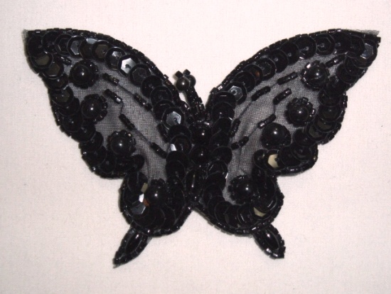 K8255 Black Butterfly Beaded Applique 3.75"
