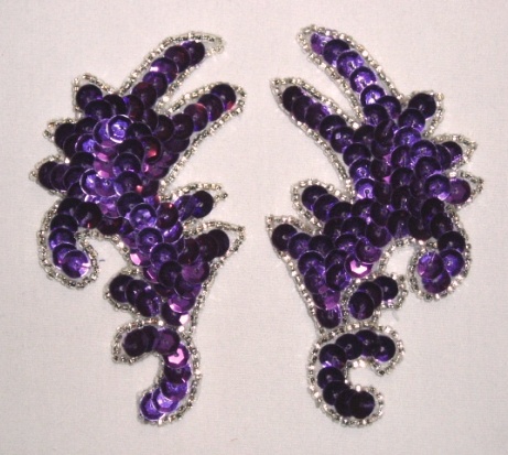 K8256   Purple Mini Claw Pair Sequin Beaded Appliques 3.5"