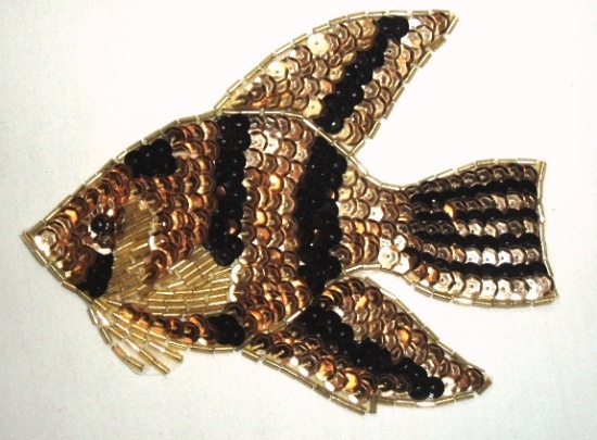Fish 5" Sequin Beaded Applique Gold Black K8258