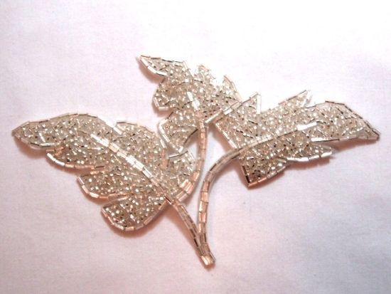 K8259  Silver Leaf Cluster Beaded Applique 6.5"