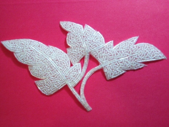 K8259  Crystal Leaf Cluster Beaded Applique 6.5"