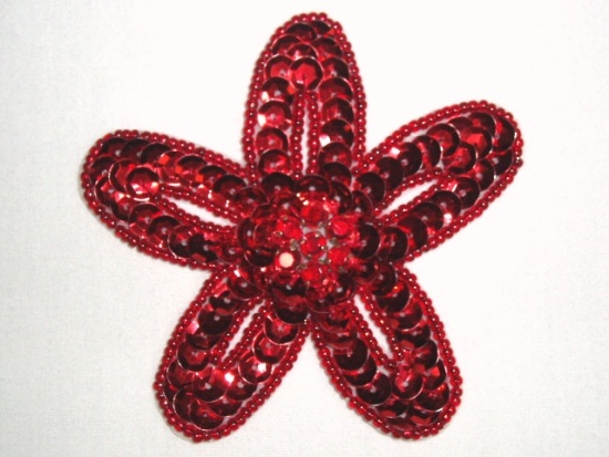 K8265  Red Floral Jewel Star Beaded Sequin Applique 3"