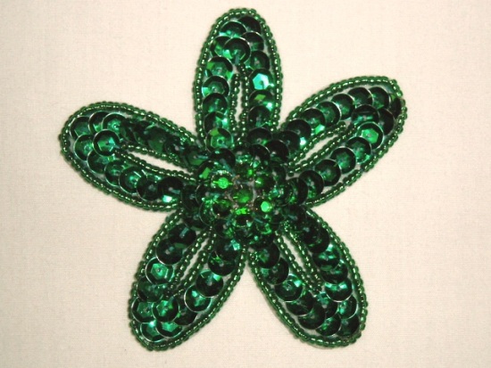 K8265  Kelly Green  Floral Jewel Star Beaded Sequin Applique 3"