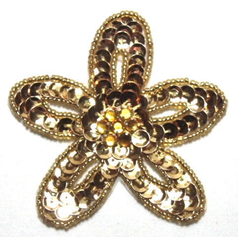 K8265  Gold Floral Jewel Star Beaded Sequin Applique 3"