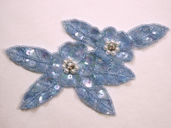K8266  Lt. Blue Floral Sequin Beaded Applique 5"