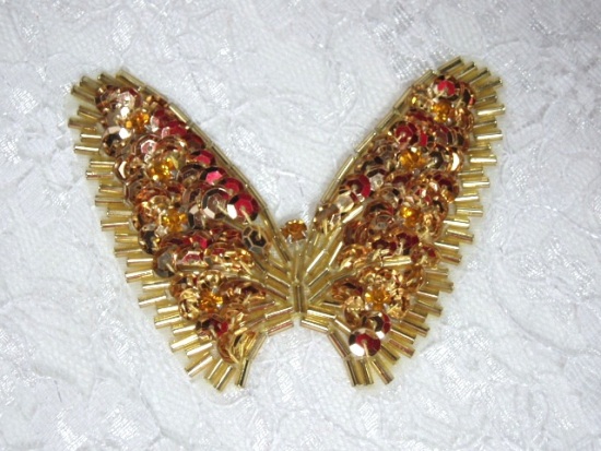 K8268  Gold rhinestone Butterfly Sequin Beaded Applique 2.75"