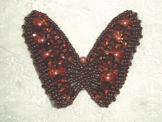 K8268 Bronze Brown Butterfly Beaded Sequin Applique 2.75"
