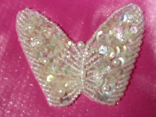 K8268 Crystal AB Butterfly Beaded Sequin Applique 2.5"