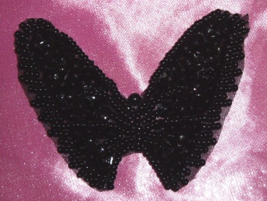 K8268 Black Butterfly Beaded Sequin Applique 2.75"