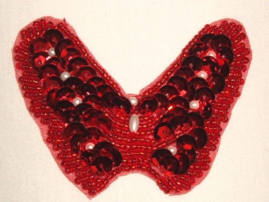 K8268  Red Butterfly Beaded Sequin Applique 2.75"