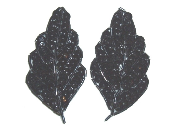 K8269 Black Leaf Pair Sequin Beaded Appliques  3.25"