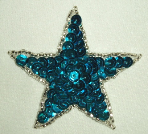K8272  Turquoise Star Sequin Beaded Applique 2.5"