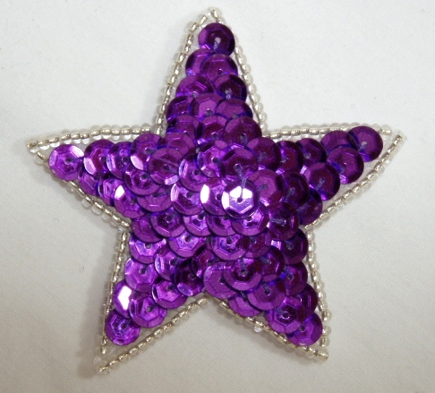 K8272  Purple Star Sequin Beaded Applique 2.5"