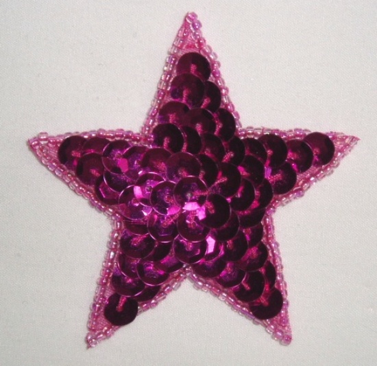 K8272  Fuchsia Star Sequin Beaded Applique 2.5"