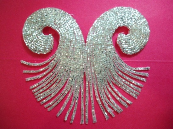 Silver Curl Beaded Applique  k8384