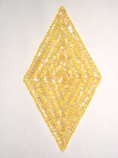 k8385 Yellow Diamond Sequin Beaded Applique 5.5"