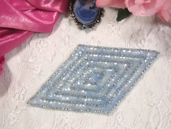 K8385 Lt. Blue Crystal Diamond  Beaded Sequin Applique 5.5"