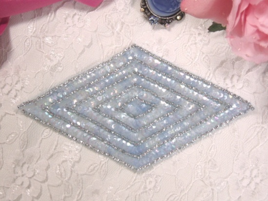 K8385 Lt. Blue Crystal Diamond  Beaded Sequin Applique 5.5"
