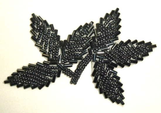 K8386  Black Leaf Beaded Applique 3.25"
