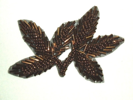 K8386  Bronze Leaf Beaded Applique 3.25"