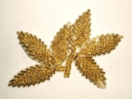K8386  Gold Leaf Beaded Applique 3.25"
