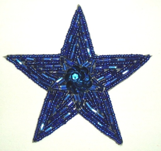 K8387  Royal Blue Star Sequin Beaded Applique 3.75"