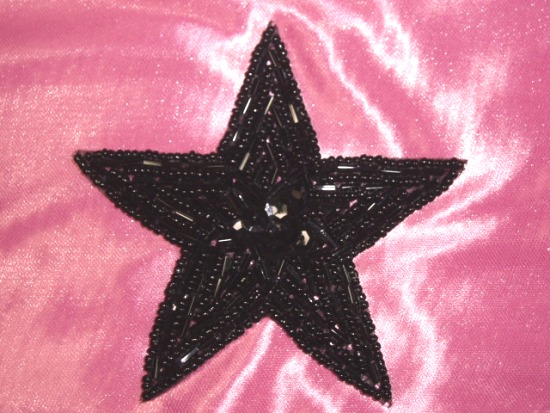 K8387  Black Star Sequin Beaded Applique 3.75"