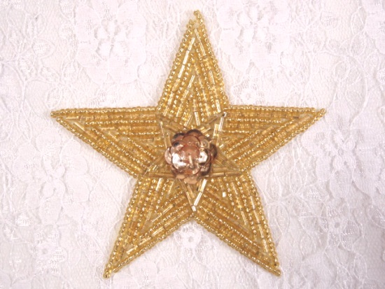 K8387  Gold Star Sequin Beaded Applique 3.75"