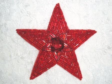 K8387  Red Star Sequin Beaded Applique 3.75"