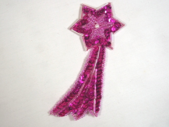 K8388  Fuchsia Shooting Star Sequin Beaded Applique 4"