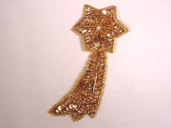 K8388  Gold Shooting Star Sequin Beaded Applique 4"