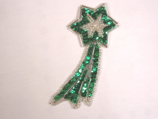 K8388  Kelly Green Shooting Star Sequin Beaded Applique 4"