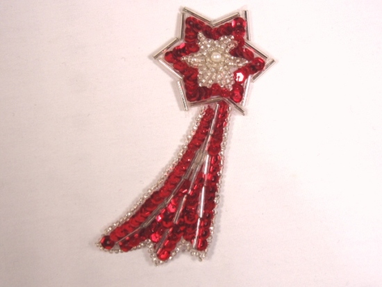 K8388  Red Shooting Star Sequin Beaded Applique 4"