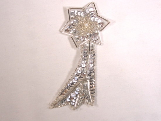 K8388  Silver Shooting Star Sequin Beaded Applique 4"