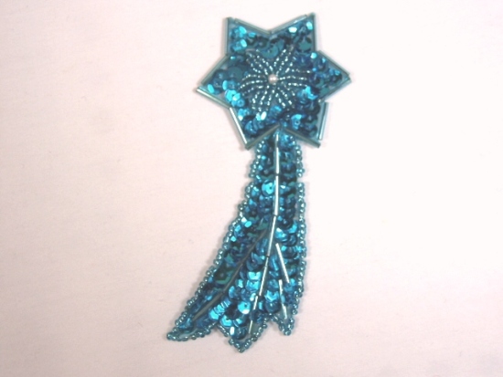 K8388  Turquoise Shooting Star Sequin Beaded Applique 4"