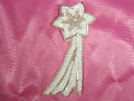 K8388  White Ab Shooting Star Sequin Beaded Applique 4"