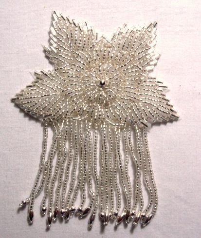 K8389  Silver Epaulet Sequin Beaded Applique 4.25"