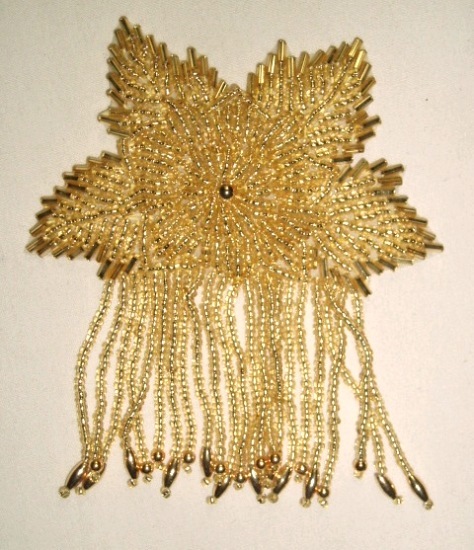 K8389  Gold Epaulet Sequin Beaded Applique 4.25"