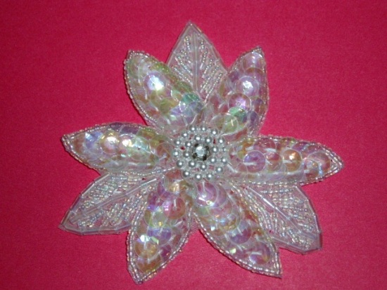 K8390  Crystal Ab Floral Beaded Sequin Applique 3.25"
